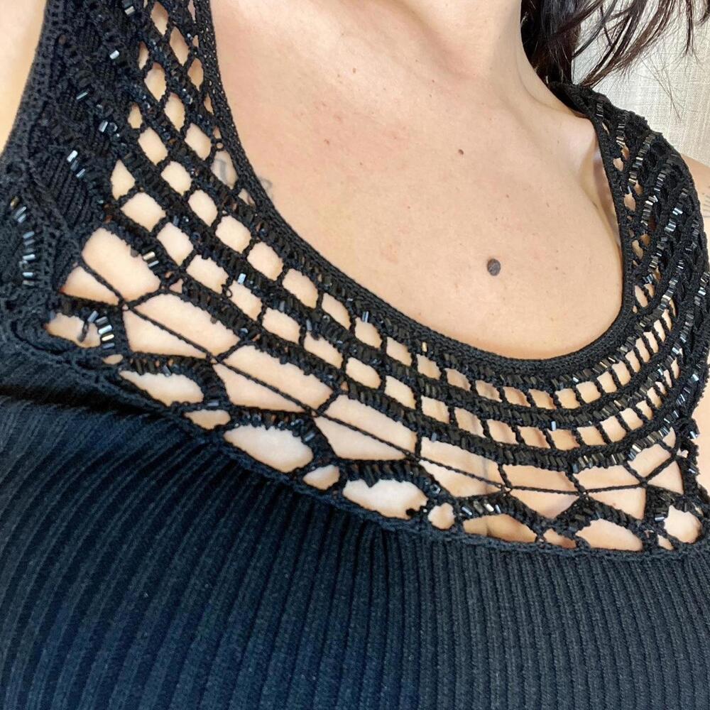 Cache Black Beaded Ribbed Tank - image 2